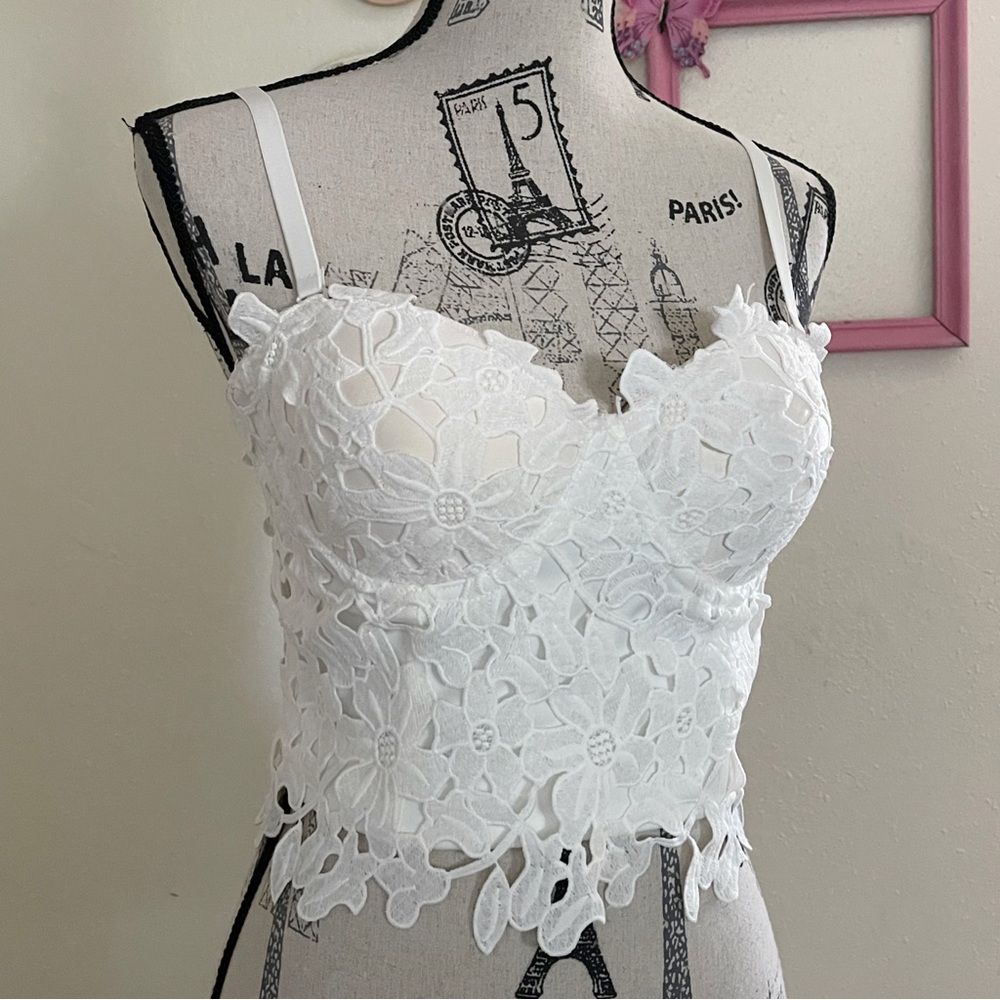 White Lace Top with Pink Skirt